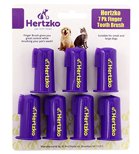 Dogs and Cat Finger Tooth Brush by Hertzko – Pk Includes 7 Finger Brushes - Gives Great Control to Reach into The Back of Your Dogs Mouth - Decreases Teeth and Gum Problems - Advanced Oral Care