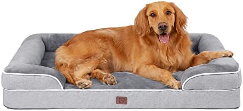 EHEYCIGA Memory Foam Dog Bed with Sides, Waterproof Orthopedic Dog Beds for Medium and Large Dogs, Non-Slip Bottom and Egg-Crate Foam Dog Couch Bed with Washable Removable Cover