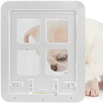 EastVita Pet Dog Screen Door for Sliding Door Protector, Pet Cat Screen Door Lightweight Automatical Locking Function Gate with Magnetic Flap for Cats Kitties and Kittens Small White
