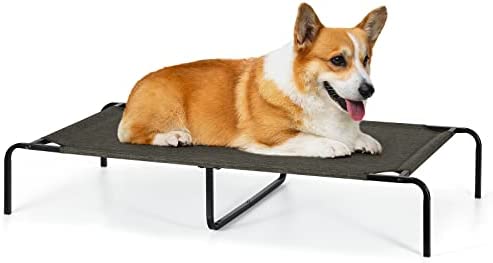 Elevated Dog Bed for Medium Small Dogs Outside Cooling Bed with Breathable Mesh Fabric and Durable Frame, Raised Pet Cot for Indoor and Outdoor Use, Easy to Clean M/S Size, Dark Brown