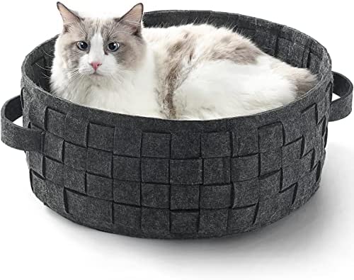 FUKUMARU Cat Bed, 18 inch Round Dog Bed, Cozy Cat Beds for Indoor Cats, Washable Pet Basket Bed with Removable Cushion Anti-Slip Bottom, Grey