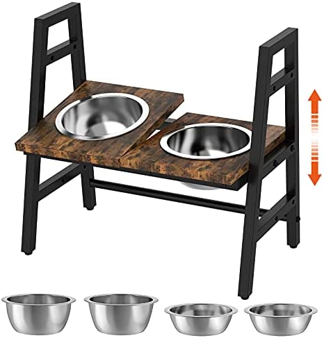 FavePaw Pet Bowls, Adjustable Raised Bowls for Dogs and Cats with 4 Stainless Steel Bowls and 0-15°Adjustable Platform, Stable Elevated Dog Feeders with Anti-Slip Feet and Noise Preventing Bulges