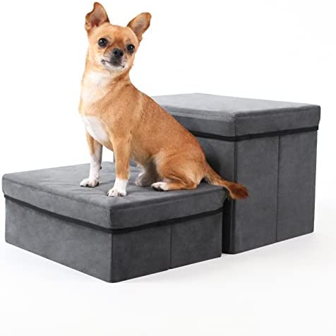 Foldable Dog Stairs/Steps 2-Tier Pet Steps Storage and Adjustable Steps for Small Medium Dogs Pet Steps Storage Stepper for High Beds Sofa Pet Dog Cat