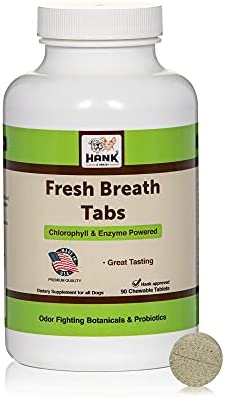 Fresh Breath TABS- chewable Breath Mints for Dogs. Triple-Action Oral Hygiene Harnesses The Power of Chlorophyll to Fight Bad Breath and Plaque buildup. Made in USA, 90 Count