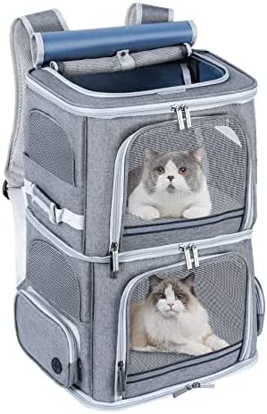 Groxkox Double Cat Carrier for 2 Cats,Dog Backpack Carrier for Medium Dogs,Double Compartment Pet Carrier Backpack for Dual Pets,for Outdoor Traveling/Stroll and Picnic