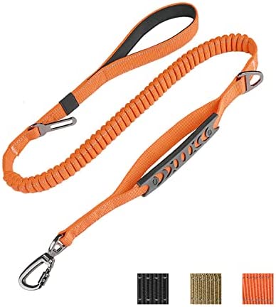 HUSDOW Heavy Duty Dog Leash with Car Seat Belt, 6Ft Shock Absorbing Bungee Dog Leash, No Pull Dog Training Leash with Double Handle for Small Medium Large Breed