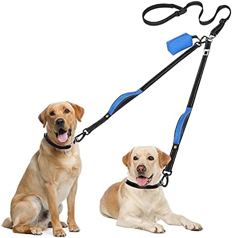 Hands Free Dog Leash, YOUTHINK No Tangle Medium Large Dog Leash, Adjustable Waist Belt, Dual Padded Handles, Retractable Reflective Double Dog Leash for Training Walking Running(Up to 400lbs)