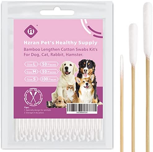 Hzran Dog Ear Wax Cleaner, Premium Cotton Swabs Kit for Puppy, Bamboo Cotton Buds Apply Medicine, Clean Wound, Clean Nose, Soft Absorbent Ear Cleaner for Dog, Cat, Rabbit, Hamster, Bunny, Guinea Pig