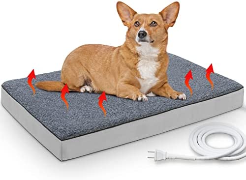 Large Outdoor Heated Pet Bed，Orthopedic Foam Heating Pet Bed for Small, Medium, Large and Dogs/Cats - Auto Temperature Control Outdoor Heated Cat Pad- with Removable Washable Cover - Water-Resistant Pet Mat