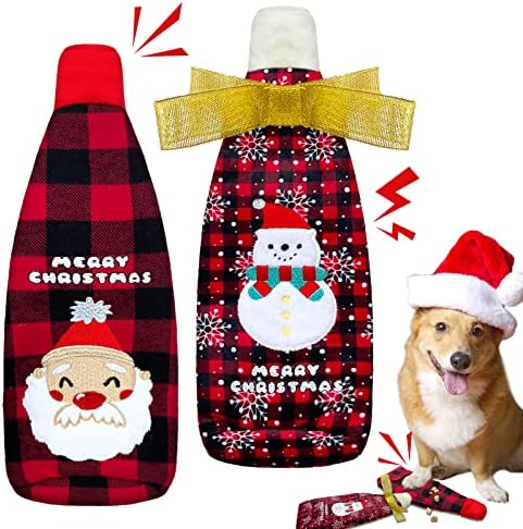 Lepawit Christmas Dog Toys, 2 Pack No Stuffing Dog Toys with Treat Dispensing & Squeak & Crinkle, Dog Gifts for Christmas, Christmas Water Bottle Cover Dog Toys for Puppy Small and Medium Dogs
