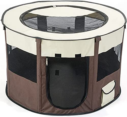 MMyydds Outdoor Foldable Portable Pet Cage Dog House Round Cat Cage Bed Indoor Fence Dog House Accessories (Color : Coffee-2, Size : L 110x100x55cm)