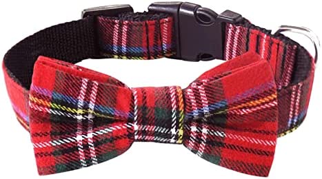 Malier Dog Collar with Bow tie, Christmas Classic Plaid Snowflake Dog Collar Holiday for Small Medium Large Dogs Cats Pets