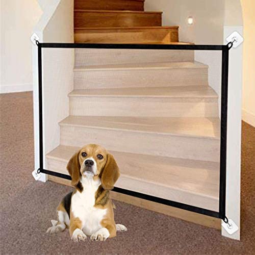 Mesh Dog Gate, Magic Gate for Dog, Portable Folding Dog Gate, Safety Fence Guard for House Stair Doorway Door 43''x28.3