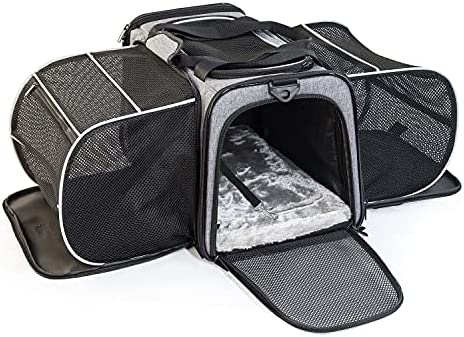 Objoy Airline Approved Pet Dog Cat Soft Sided Carrier 2 Side Expandable Collapsible Cat Carrier Travel Outdoor Use for Small Animal Cat Puppy