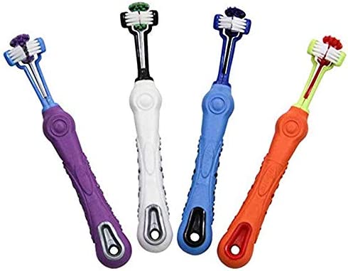 Orgrimmar 3-Sided Pet Toothbrush Dog Toothbrush Removing Bad Breath Tartar Cleaning Mouth Pet Dental Care Cat Cleaning Mouth (Pack of 4)