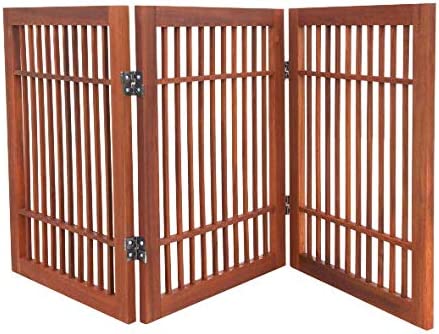 Pet Dog gate Strong and Durable 3 Panel Solid Acacia Hardwood Folding Fence Indoors or Outdoors by Urnporium