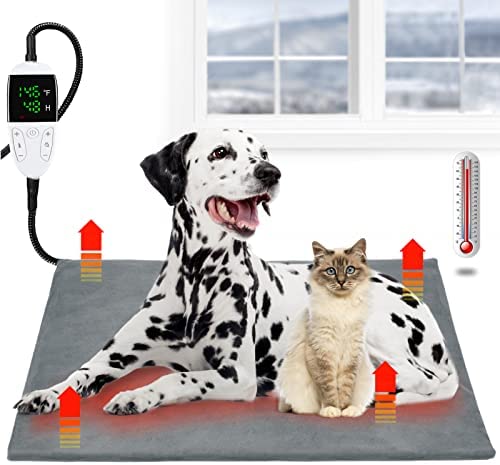Pet Heating Pad, Upgraded Temperature(86-146℉) Adjustable Cat Heating Pad with Timer（4/8/12/24/48H）, Waterproof Heated Cat Bed with Chew Resistant Cord, Auto Power Off