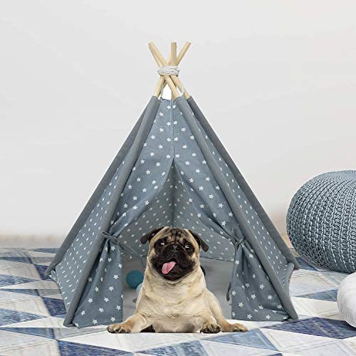 Pet Teepee for Dogs Portable Pet Tent Dog Houses, Modern Teepee Tent for Dogs, 24inches Pet Teepee with Floor Mat for Dog,Cat,Rabbit