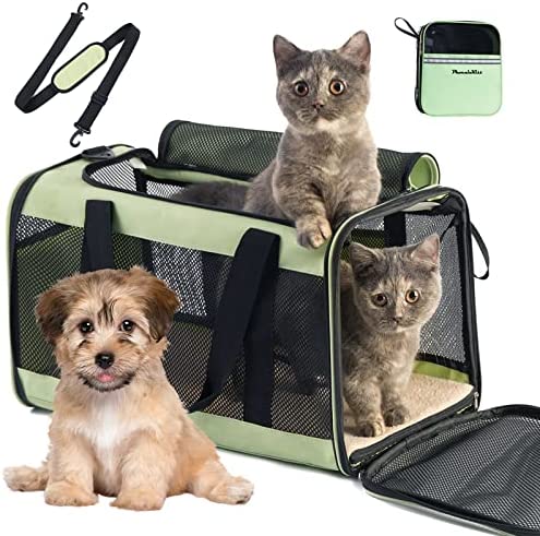 Phoenix Kiss Small Pet Carrier for Cat - Cat Carrier Airline Approved Under Seat - TSA Approved Pet Carrier Mesh Window,Dog Airplane Carrier,Portable Soft Cat Transport Carrier,Black,Heather Blue