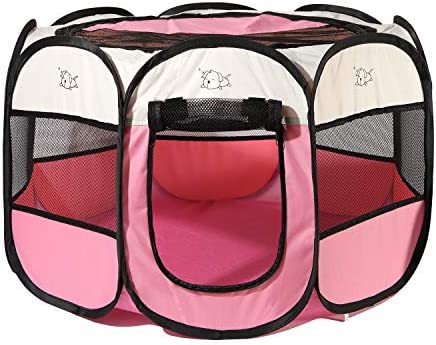 Rarasy Pet Playpen - Indoor Outdoor Mesh Open-Air Playpen and Exercise Pen Tent House Playground for Dogs and Cats