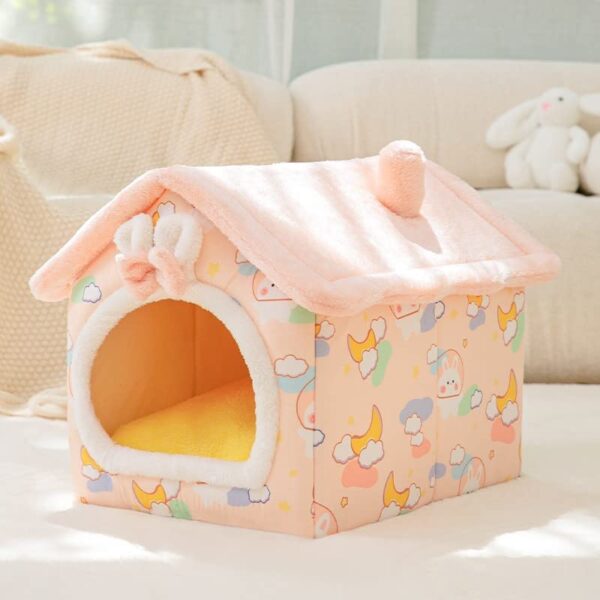 SOUCON Dog Kennel House Type Winter Warm Small Dog Teddy Dog House All Year Round Detachable and Washable Winter pet Supplies(M,Pink Rabbit)