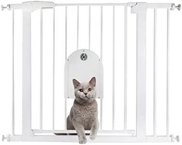 SURIBIRD Walk Through Pet Gate with Small Lockable Pet Door, Auto-Close Dog Gates for Doorways and Stairs, Pressure Mounted, No Drilling, Fits Openings 29"-40.5", Includes 2.75" and 5.5" Extension