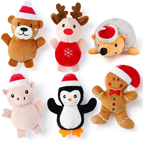 Senneny 6 PCS Christmas Catnip Toy Set - Reindeer, Gingerbread Man, Bear, Piggy, Hedgehog, Penguin - Plush Animal Toys Gifts for Cat Christmas Stocking