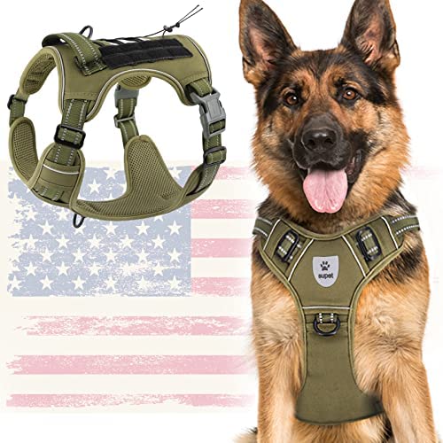 Supet Tactical Dog Harness for Large Medium Small Dogs No Pull Adjustable Pet Harness Reflective Camo Military Dog Vest Harness for Training Walking Running