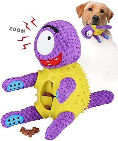 Tough Dog Toys,Squeaky Dog Toys for Aggressive Chewers,KandRix Treat Dispensing Dog Toys Interactive with Plush and Natural Rubber for Medium Small Breed.