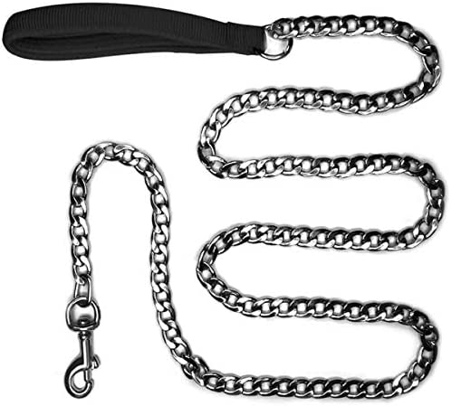 WATFOON Premium Extra Heavy Duty Dog Chain Leash,Perfect Metal Dog Leashes with Soft Padded Leather Handle for Large & Medium Size Pets Walking,Traffic Training and Traveling