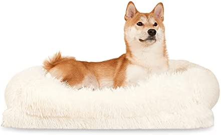 WELLYELO Medium Dog Bed Cat Bed Fluffy Plush Dog Crate Beds for Medium Dogs Anti-Slip Pet Bed Dog Crate Pad Sleeping Mat Machine Washable (Medium, White)