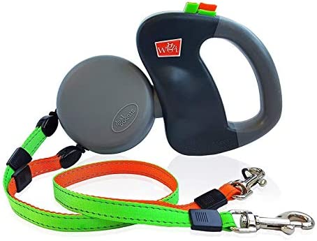 WIGZI Original Dual Doggie Reflective Retractable Dog Leash - 360 Degrees, No Tangle - Walk 2 Pets up to 50 lbs Each - Two 10ft Orange & Green Leads w/ Locking System