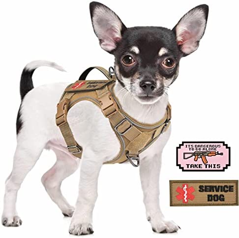XS Dog Harness Tactical Style, No Pull Military Service Dog Vest with Vertical Handle, Outdoor Training Puppy Vest Harness for Small Dogs