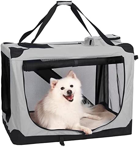 YOYAKER Portable Collapsible Dog Crates, Folding Travel Dog Kennel in Car, 3-Door Soft Sided Pet Carrier with Durable Mesh Windows, Strong Steel Frame and Soft Mat, Indoor & Outdoor