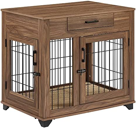 unipaws Medium Furniture Style Dog Crate with Drawer, Decorative Modern Pet Kennels with Double Doors, Dog House Indoor Use for Living Room, Double Dog Crate for 2 Dogs