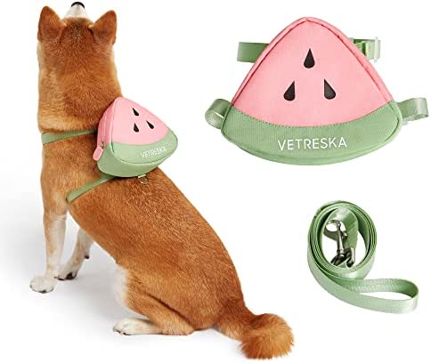 VETRESKA Dog Harness with Leash Set, No Pull Adjustable and Breathable Pet Vest Harness with Watermelon Bags for Small Medium Large Dogs and Cats- M