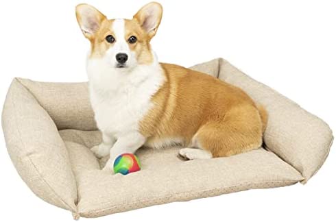 Yaoshuho Rectangle Dog Bed for Large Medium Small Dogs Breathable Sleeping Puppy Cat Bed Washable Orthopedic Pet Sofa Bed with Anti-Slip Bottom (Large, Khaki)