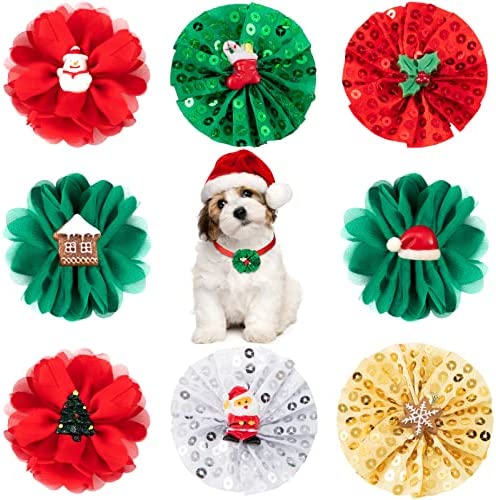 8 Pieces Dog Collar Embellishment Dog Bow Tie Collar Flower Attachment Bows Dog Collar Slide Charms for Thanksgiving Christmas Small Medium Dogs Cats Puppy Pet Grooming Accessory