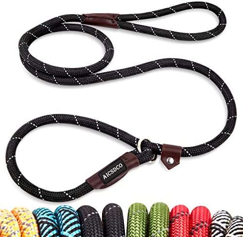 AICSDCO 6FT Slip Lead Dog Leash,Heavy Duty Strong Durable Rope Slip Leash for Large,Medium & Small Dogs No Pulling Pet Training Leash with Highly Reflective Threads