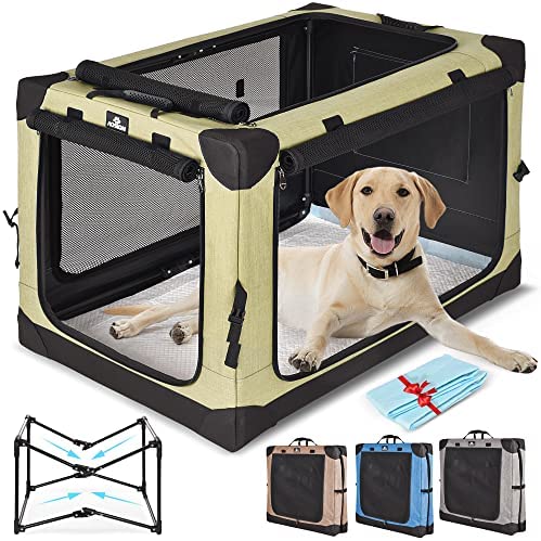 AOSION Portable Soft Dog Crate,26" 32" 38" Folding Dog Kennel,Collapsible Dog Crate,4 Door Dog Travel Crate with Soft Mat,Pet Kennel for Medium Dogs,Travel,Indoor,Outdoor(32" Green)