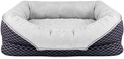 AsFrost Dog Bed Orthopedic Dog Bed，Bolster Dog Beds for Small / Medium / Large Dogswith Solid Orthopedic Foam- Soft Washable Pet Bed Breathable Rectangle Sleeping Bed Anti-Slip Bottom（M-32x22 in）