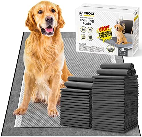 CROCI Charcoal Puppy Pads Extra Large 28x34 Inches, Odor-Control Carbon Dog Training Pads Absorbs Up to 8 Cups of Liquid, 6-Layer Leak-Proof & Quick Dry Pee Pads for Dogs, Disposable (40 Counts)