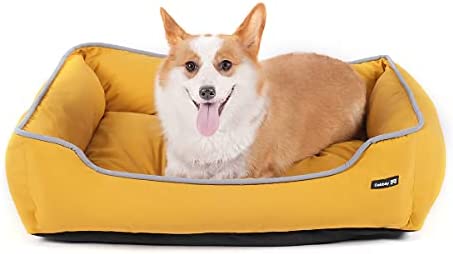 Cabbay Dog Bed for Small/Medium/Large Dog, Cat Bed pad with Machine Washable Removable Covers, Soft Pet Mat for Dog Cage, Square Durable Breathable Pet Bed with Anti-Slip Bottom (Large, Yellow)