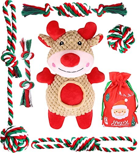 Christmas Dog Toys, 6 Pack Dog Rope Toys and Dog Plush Toys/ Dog Gifts for Puppy Small Medium Dogs