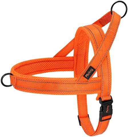 Didog Soft Mesh Padded Dog Vest Harness,Escape Proof / Quick Fit Reflective Dog Strap Harness, Easy for Training Walking (L:Chest 26-32", Orange)