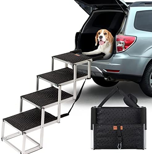 Dog Ramp Portable Dog Steps for Cars and SUV Adjustable Aluminum Dog Stairs Lightweight Pet Ladder with Non-Slip Surface for Trucks Supports to Large Dogs 200-250 Lbs, 4/5 Steps