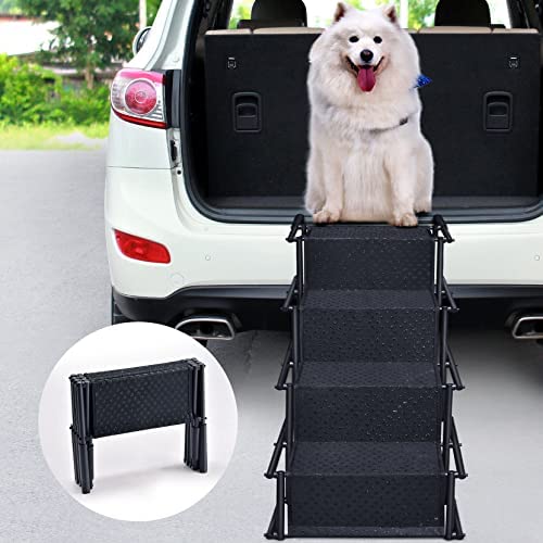 Dog Ramps for Large Dogs SUV, Foldable Large Dog Car Ramp, 4 Steps Dog Car Ramps for Large Dogs with Nonslip Surface, Portable Outdoor Dog Ramp for Trucks, SUVs, High Bed, Supports up to 150lbs