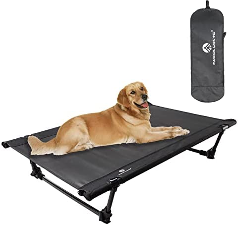 Folding Elevated Dog Bed – Portable Collapsible Raised Dog Cots Cooling Pet Bed with Aluminum Frame, Lever Locking System, Breathable Mesh for Camping, Beach, Lawn, Travel