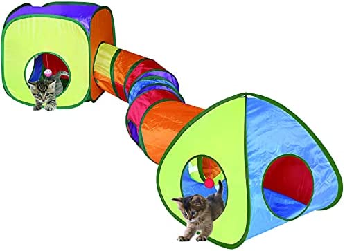 GONPETGP Cat Tunnel Toy and Cubes Combo, Cat Tunnels for Indoor Cats with Play Ball, Interactive Crinkle Collapsible Tent and Cubes, Cat Tube for Puppy Pet Rabbit - All in One Set of 3