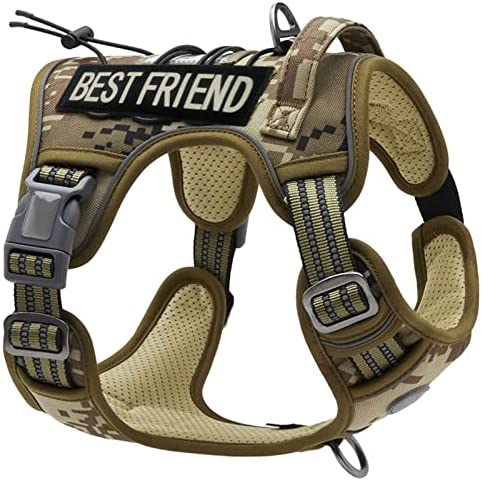 Ikaufen Tactical Dog Harness for Medium Large Dogs No Pull Adjustable Reflective Pet Walking Harness for Training with Hook & Loop Panels Military Service Heavy Duty Dog Vest Harness with Handle